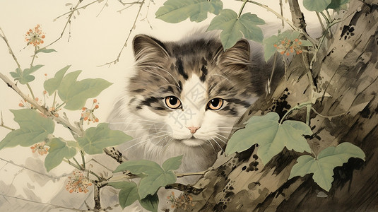 大树上的小猫插图图片