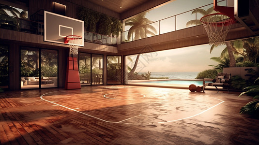 城市圈室内篮球场插画