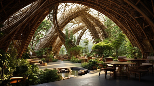 竹建筑的艺术餐厅内部图片