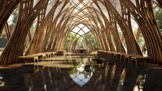 温暖餐厅竹建筑房屋的艺术餐厅设计图片
