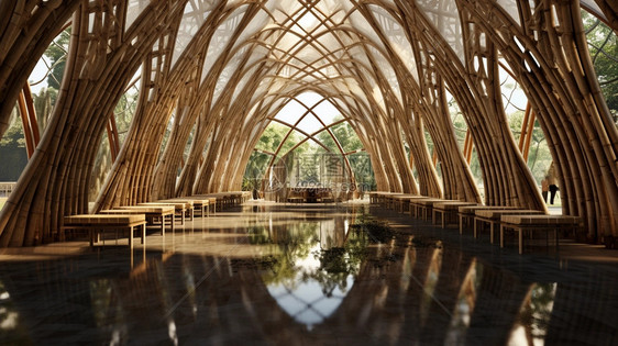 竹建筑房屋的艺术餐厅图片