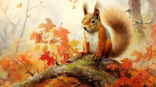 秋天森林树上的松鼠图片