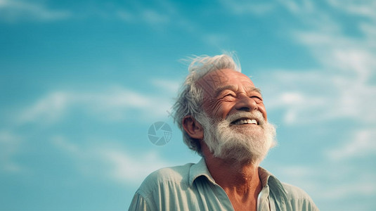 蓝天下开心的老人图片