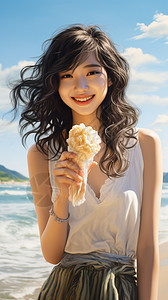 夏季沙滩上的美丽女子图片