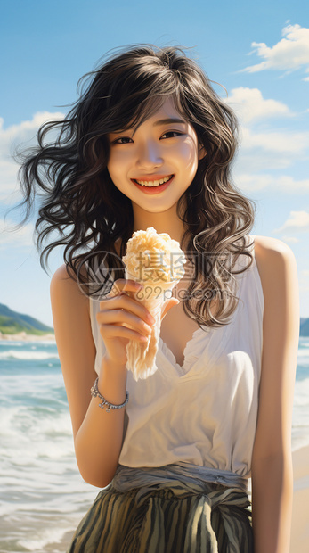夏季沙滩上的美丽女子图片
