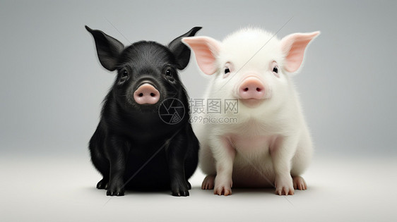 可爱的黑猪和白猪图片