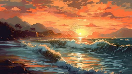 海洋上的日出风景图片