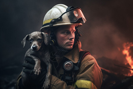 拯救火场中的小狗图片