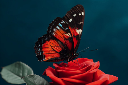 蝴蝶闻花香停留在玫瑰花上的蝴蝶背景