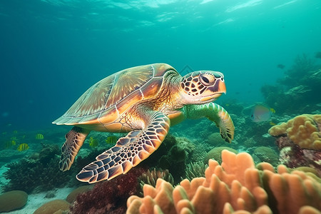 野生海龟深海绿海龟高清图片