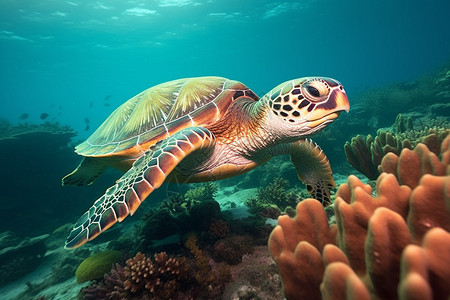 海底游泳的海龟高清图片