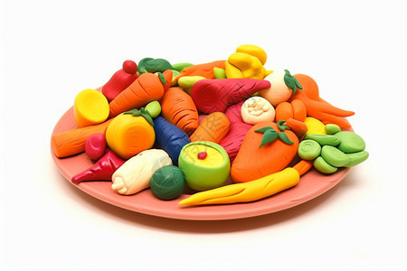 白色背景上的皮泥蔬菜和水果图片