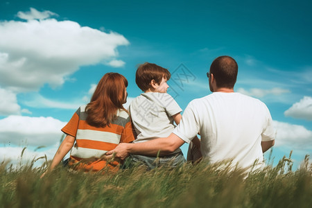 草坪上幸福的家庭背景图片