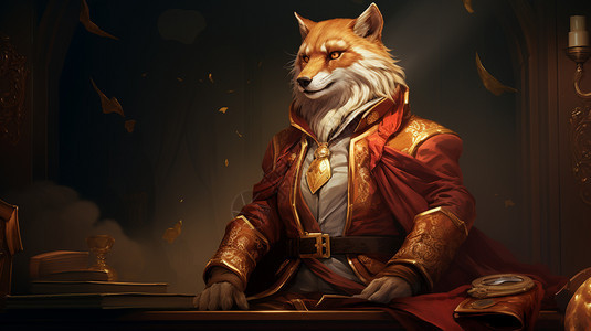 兽人狐狸穿着贵族服装端坐着图片