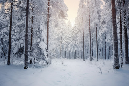 雪后初霁雪后宁静的树林背景