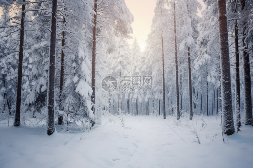 雪后宁静的树林图片