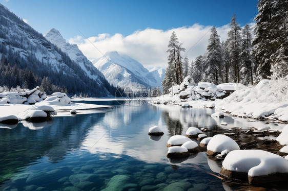 雪山下的湖泊图片