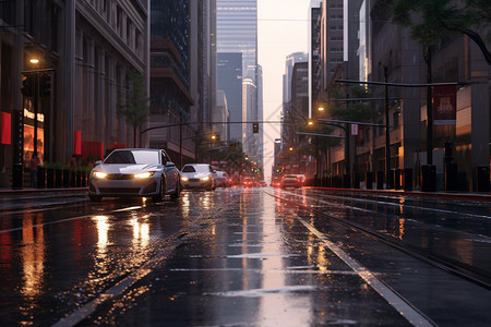 下雨的城市街道背景图片