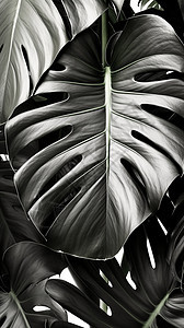 黑白色的植物叶子图片