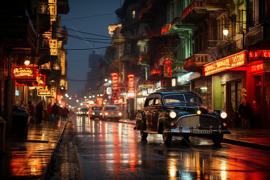 雨后城市的夜景图片