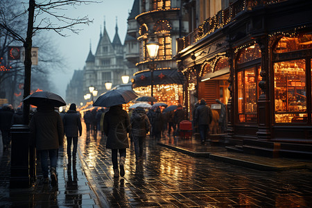 雨天城市街头的行人图片