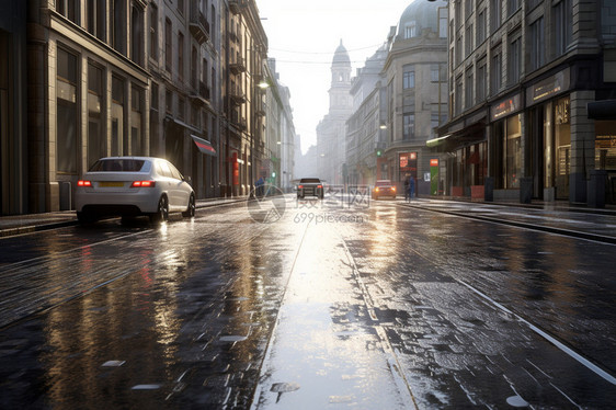 城市雨后的潮湿街道图片