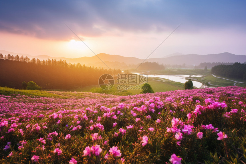 清晨的杜鹃花海图片