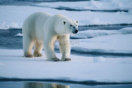 北极熊站立在冰川上图片