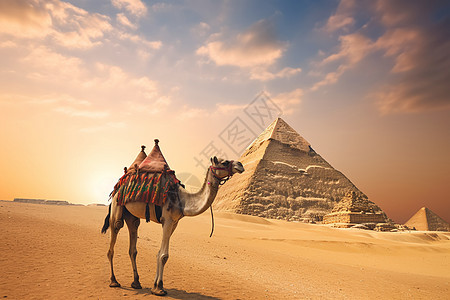沙漠中行走载人的骆驼图片