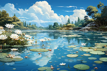 盛开在湖面上的莲花背景图片
