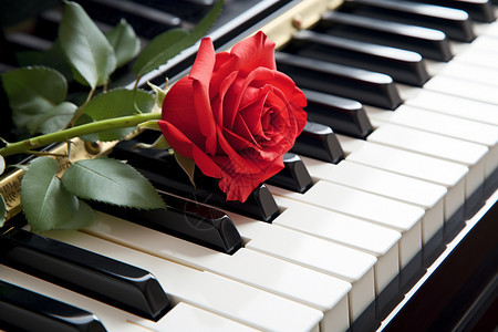 钢琴上的玫瑰花图片