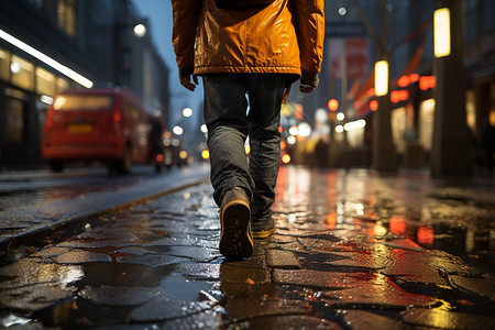 夜晚独自走在街上的男人图片