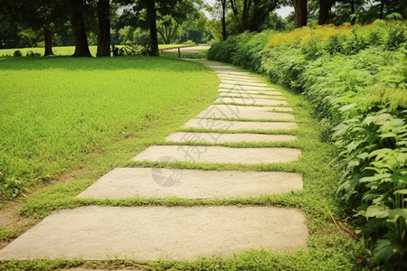 夏季草地上的石板路图片