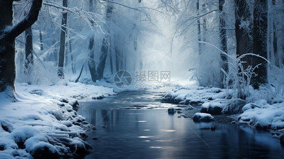 白雪覆盖的森林景观图片