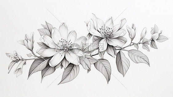 两朵茉莉花开一朵芽简笔画线画黑白图片