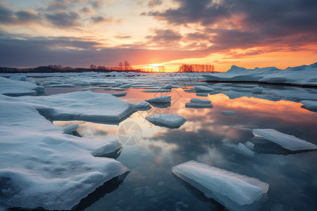 冬季海面融化的冰块图片