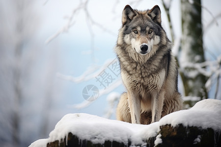 森林雪地中的孤狼高清图片
