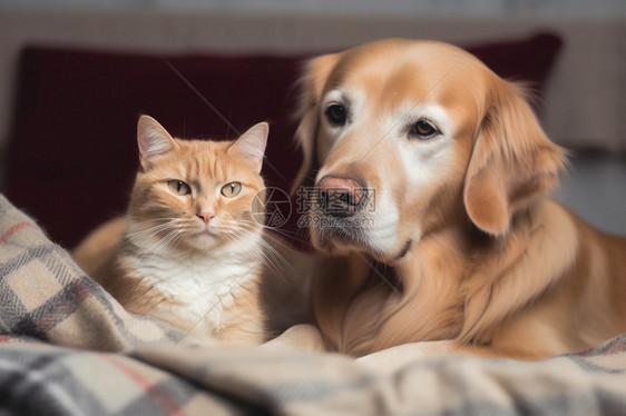 沙发上的猫猫狗狗图片