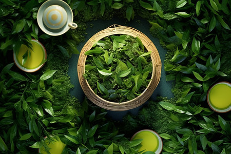 热带地区的绿色茶叶图片