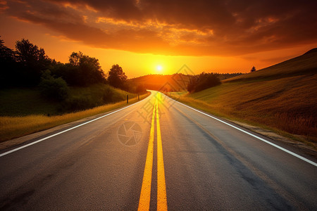 日出的公路图片