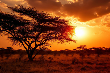 非洲荒原上的夕阳图片