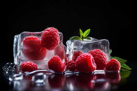 香甜的树莓冰块图片