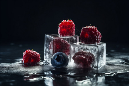 透明的浆果冰块图片