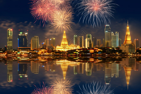 泰国新年美丽的泰国湄南河背景