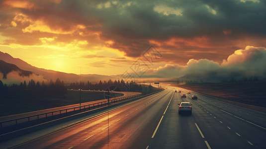 夕阳下美丽的高速公路图片