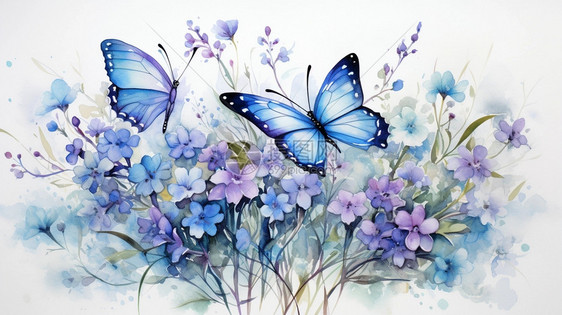 蝴蝶花朵水墨画图片