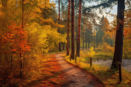 秋日的林间小路图片