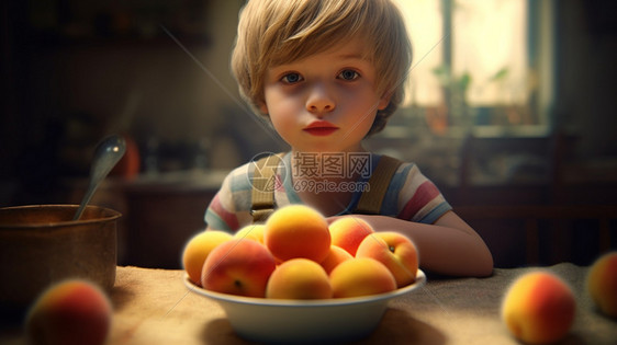 吃桃子的小男孩图片