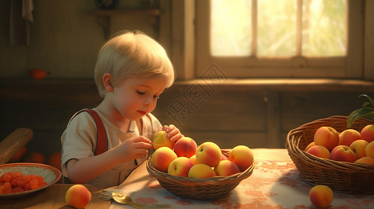正在吃水果的男孩图片