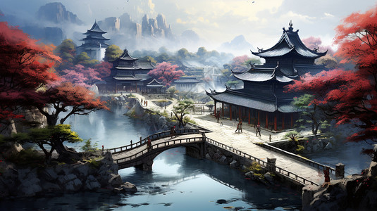 中国古典风建筑物插画